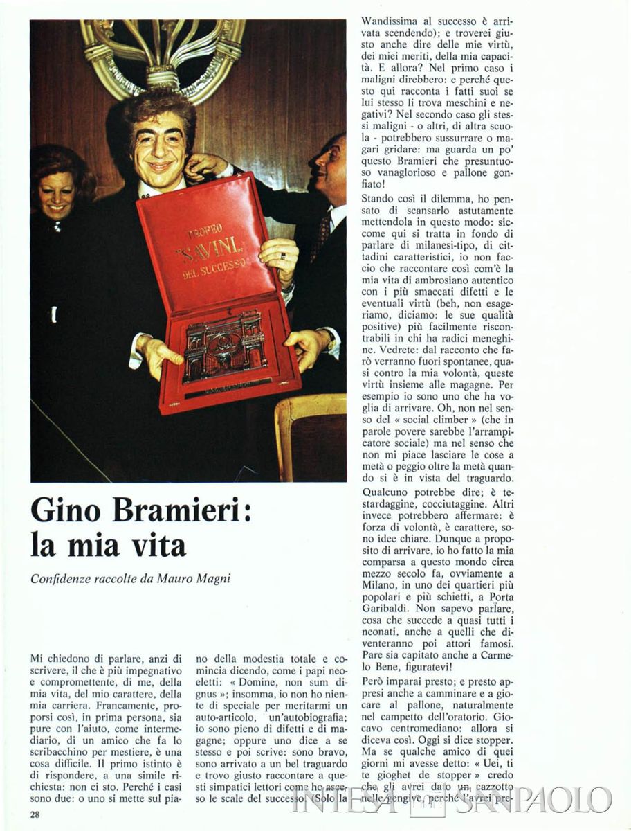 Gino Bramieri sull'house organ della Cariplo "Cà de Sass", 1978, n. 61, pp. 27-29