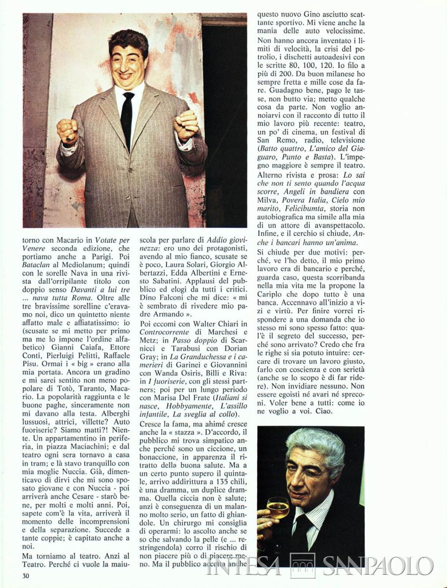 Gino Bramieri sull'house organ della Cariplo "Cà de Sass", 1978, n. 61, pp. 27-29