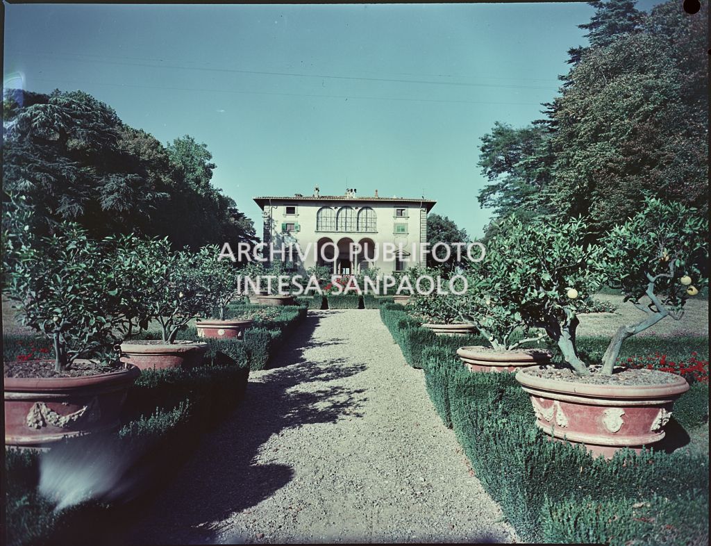 Veduta esterna della villa e del viale antistante<br>817