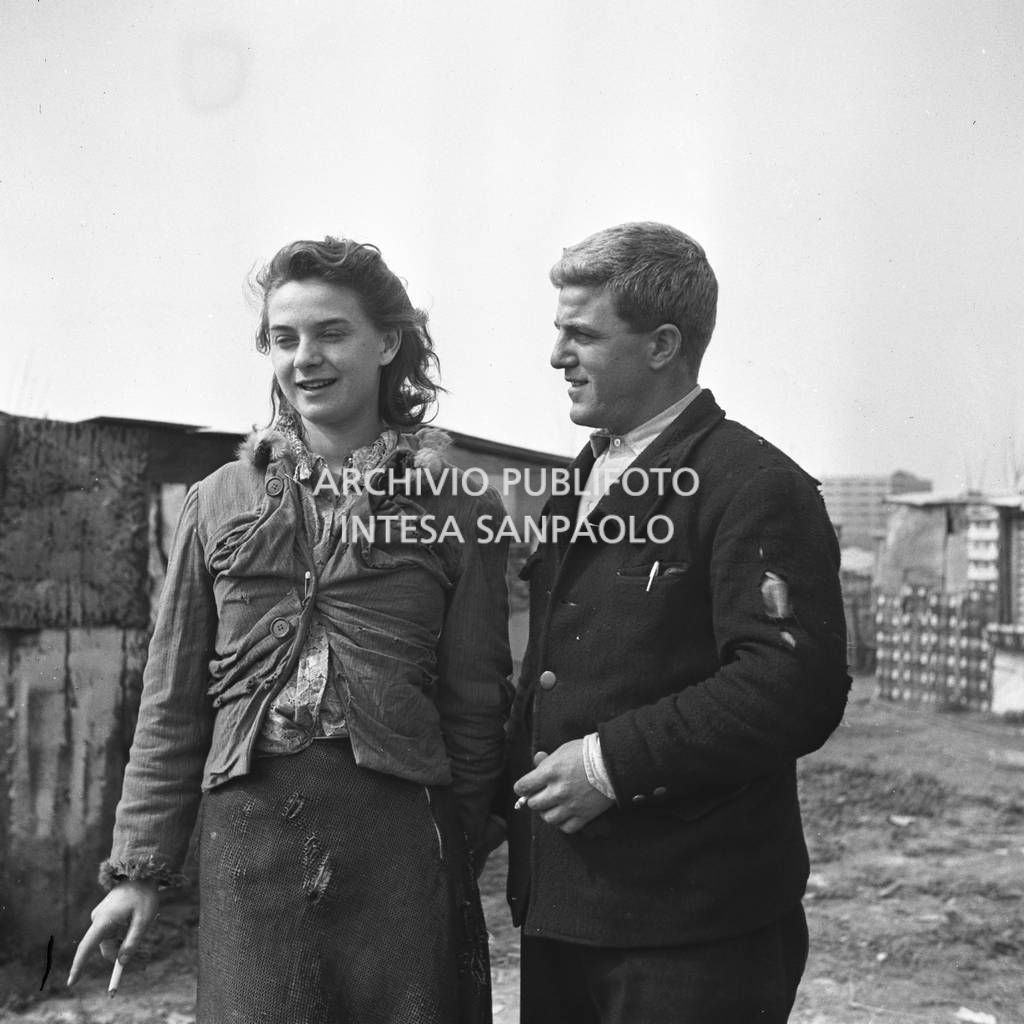 Brunella Bovo e Francesco Golisano sul set del film "Miracolo a Milano"