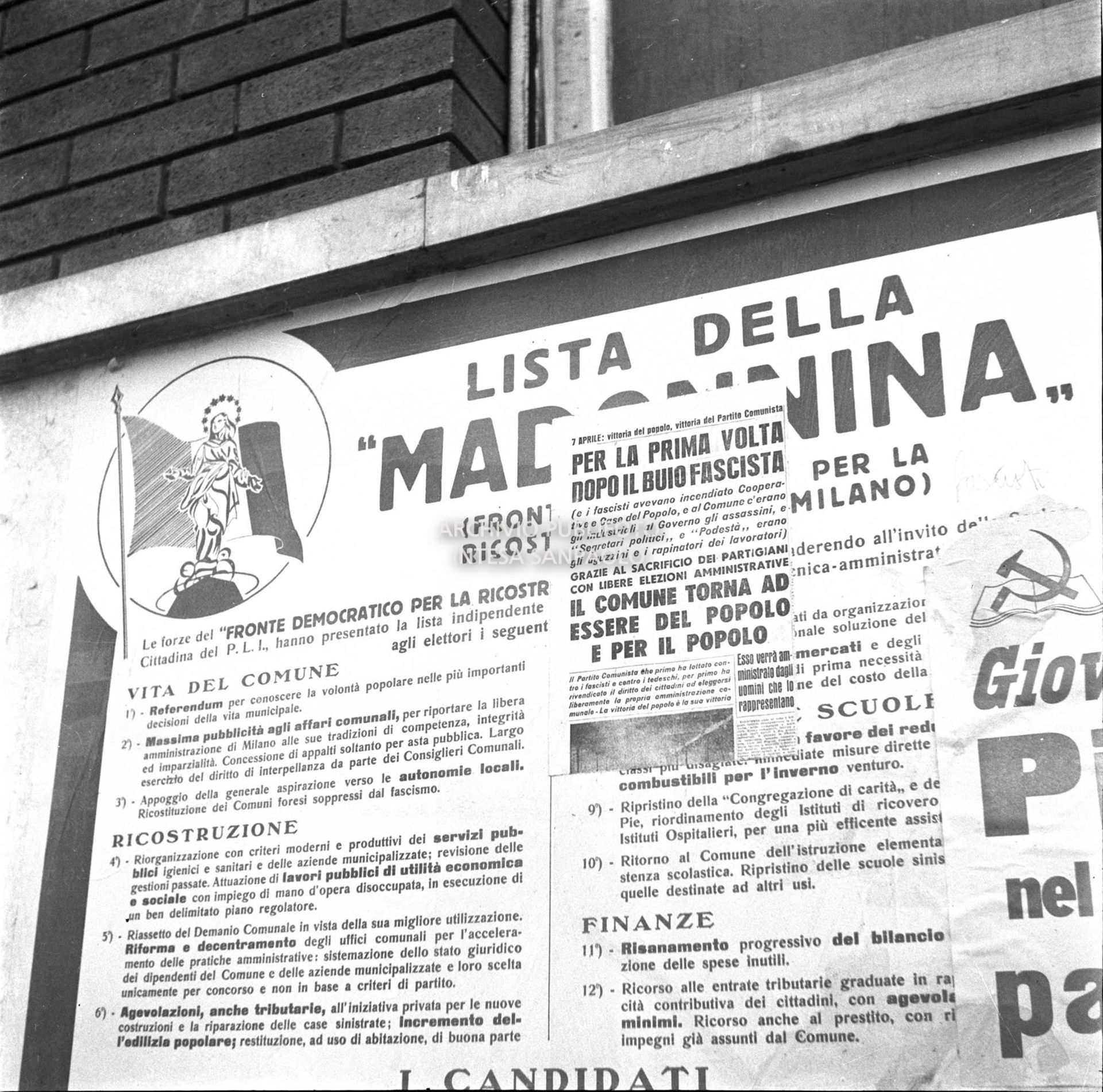 Manifesti di propaganda elettorale, per le elezioni amministrative a Milano,