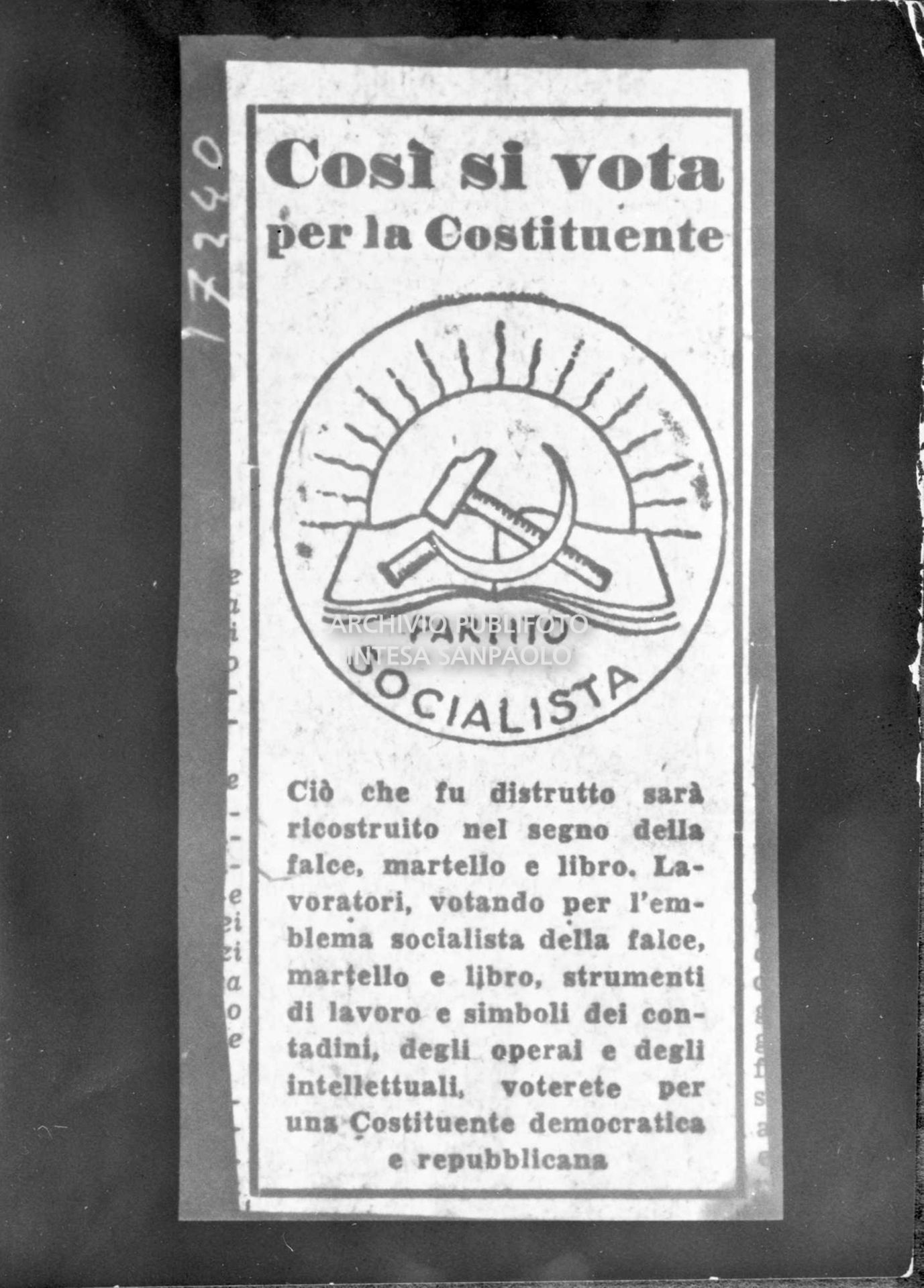 Riproduzione di uno slogan di propaganda elettorale del Partito socialista in vista dell'elezione dell'Assemblea costituente