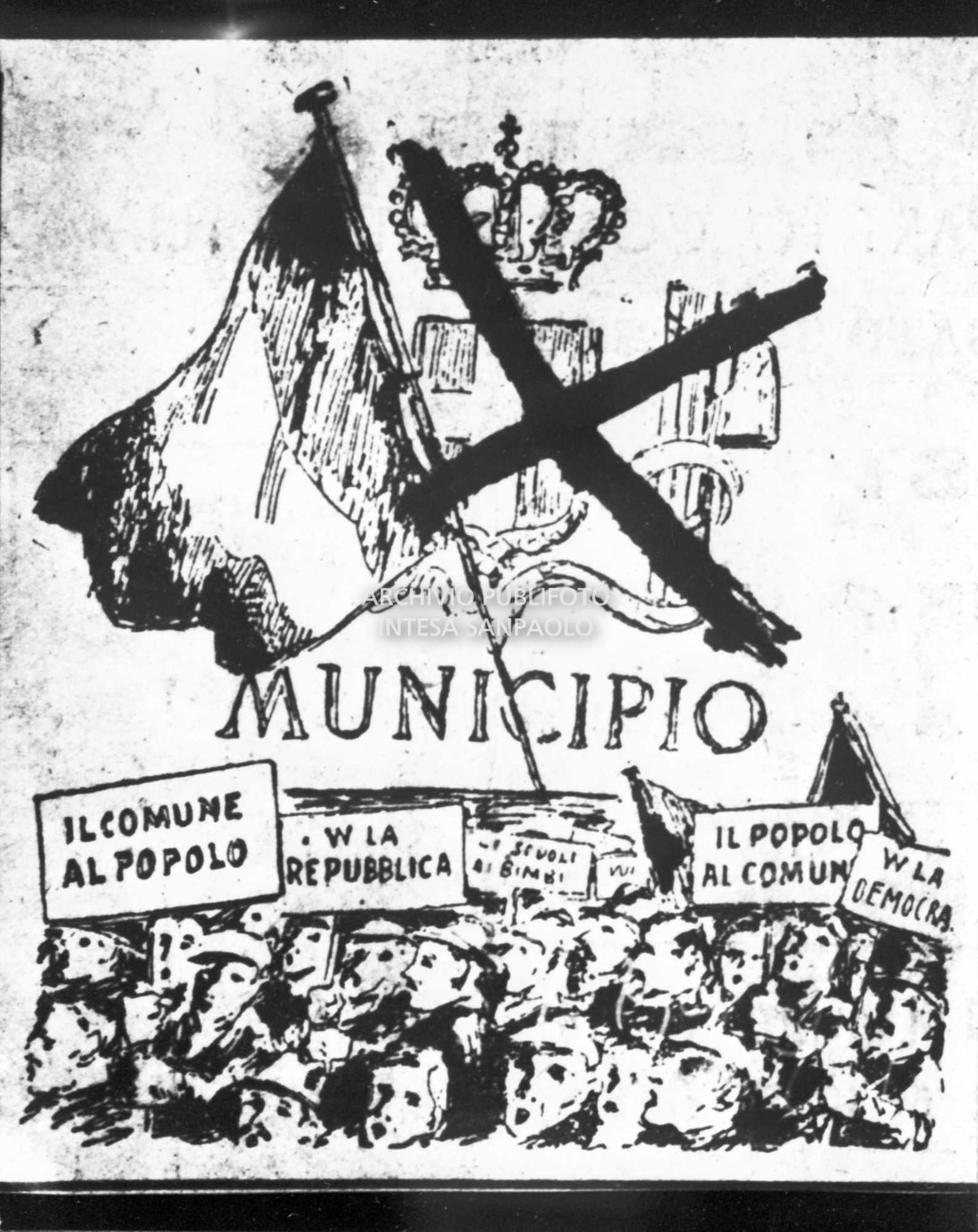 Riproduzione di una vignetta a favore della Repubblica in vista del referendum istituzionale "monarchia-repubblica".