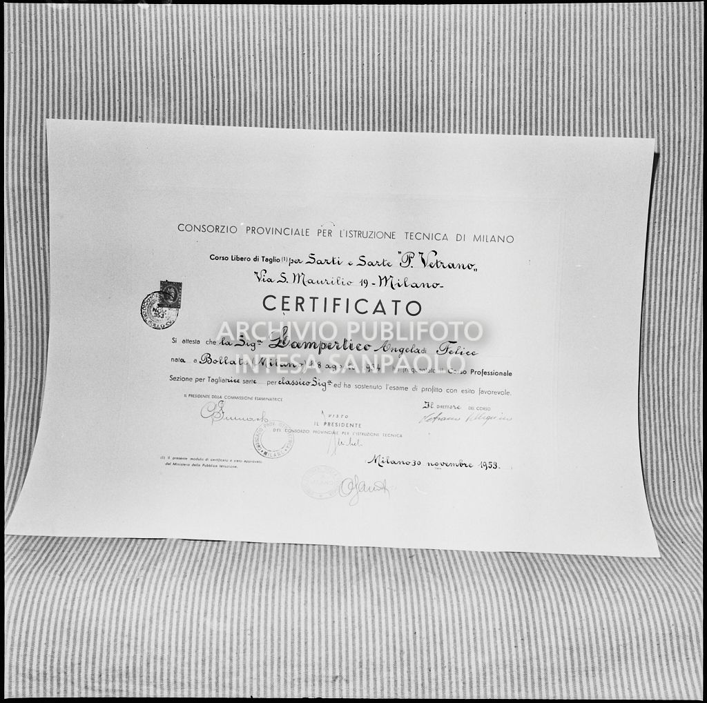 Certificato consegnato durante la premiazione presso l'Unione Artigiani a Milano<br>196282
