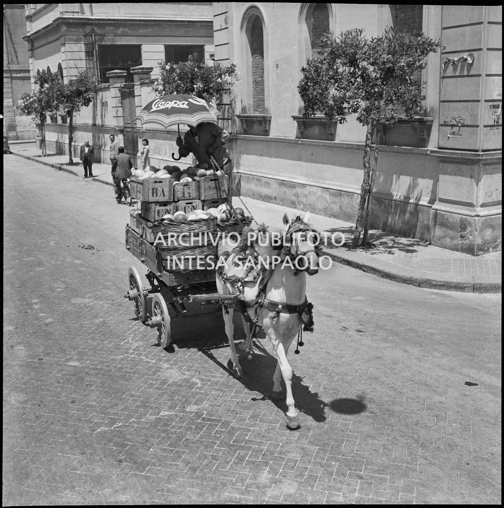 Carro trainato da un cavallo in una via di Siracusa<br>221893