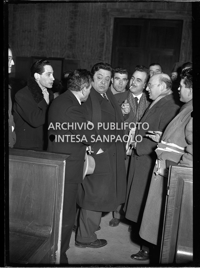 L'attore Aldo Fabrizi nell'aula del Tribunale di Milano dove è in corso il processo a Caterina Fort in Corte d'Assise<br>64320