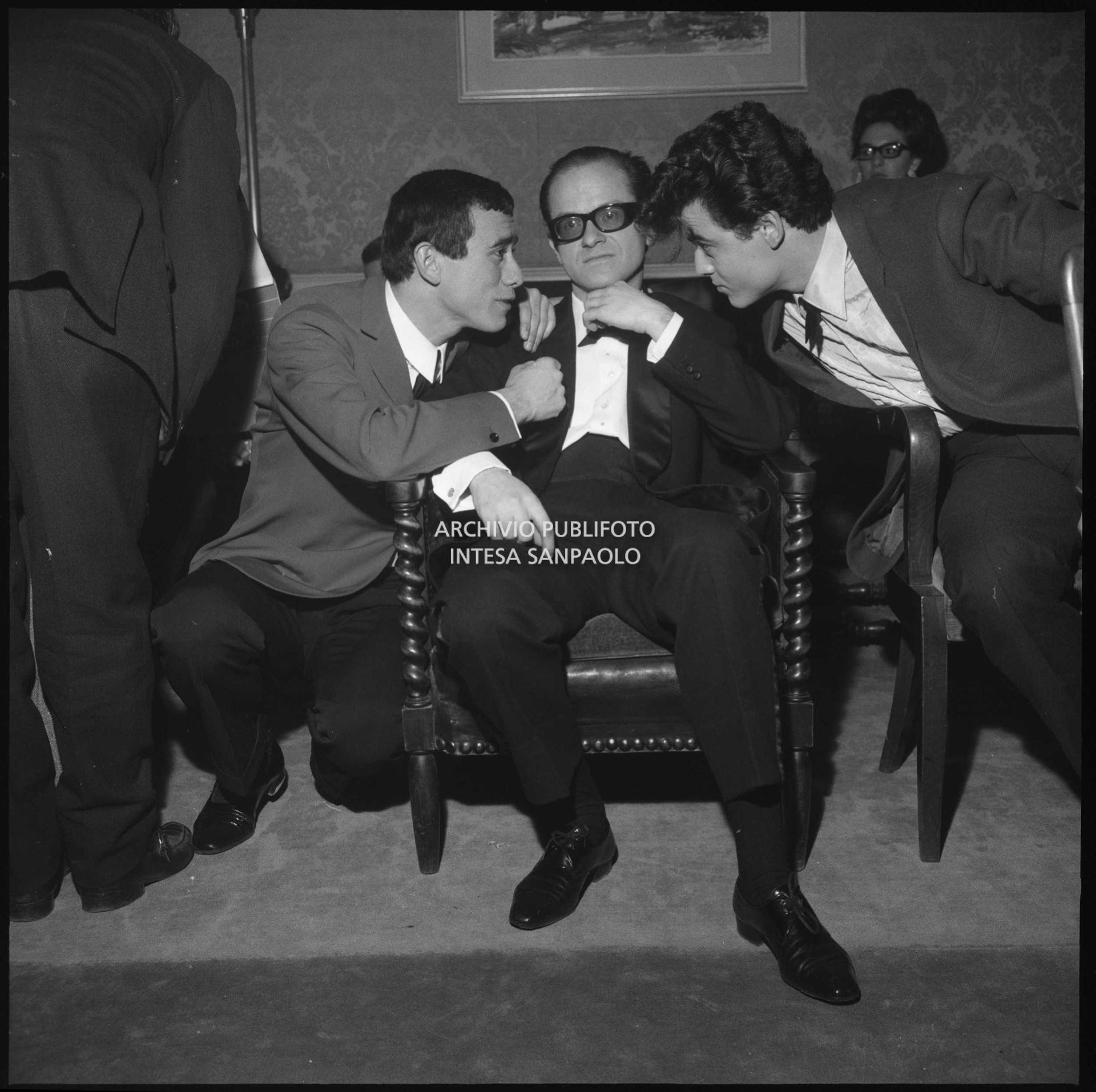 Da sinistra Piero Focaccia, Gino Paoli e Little Tony ritratti nei giorni del Festival di Sanremo
