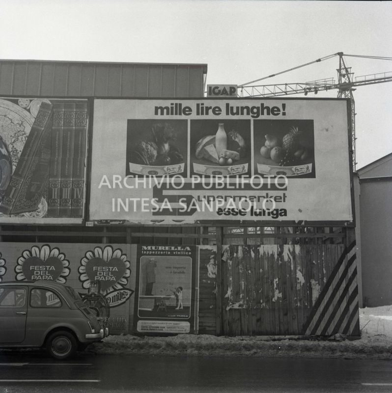 Manifesto "Le 1.000 lire lunghe Supermarket Esselunga"