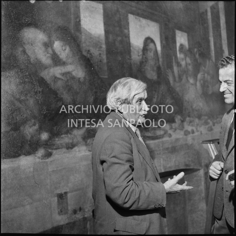 Il restauratore Mauro Pelliccioli durante i lavori sul Cenacolo di Leonardo da Vinci<br>215830