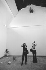 Due fotografi riprendono la composizione vivente di Gino De Dominicis installata alla XXXVI Biennale internazionale d'arte di Venezia