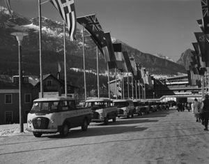 All'esterno della struttura le bandiere di vari Paesi.<br>