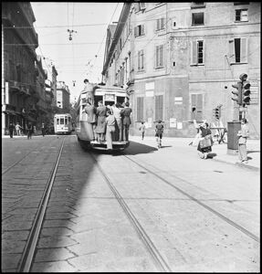 I tram hanno le fasce bianche per aumentarne la visibilità durante l'oscuramento.